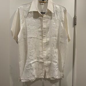 Men's Casual Embroidered Short-Sleeve Button-Down Shirt - White
